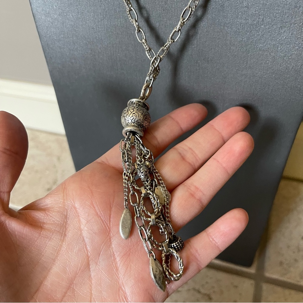 Lot 2 Chicos Silver Tone Glass Like Beaded Multi Strand Necklaces Pendant - Picture 6 of 6
